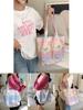 Pink Floral Canvas Tote Bag With Soft Cotton Material And Trendy Street Fashion