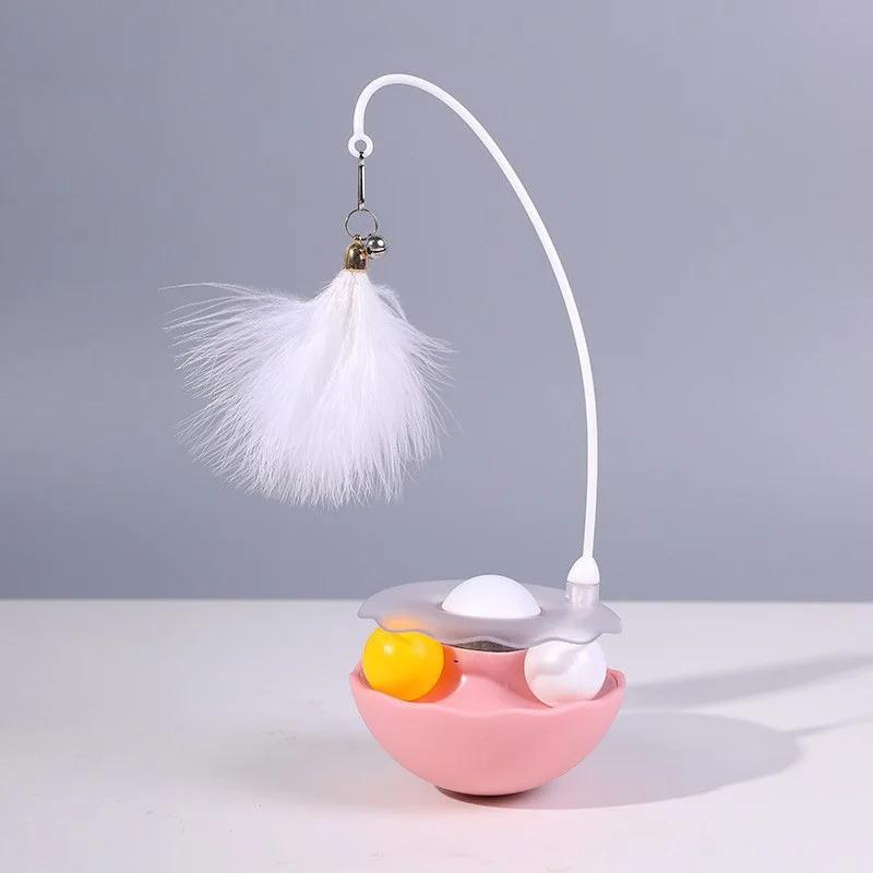 Tumbler Feather Cat Toy Automatic Interactive Teasing Stick Cat Mint Feather Bell Rotation Self Relaxing Cat Exercise Supplies