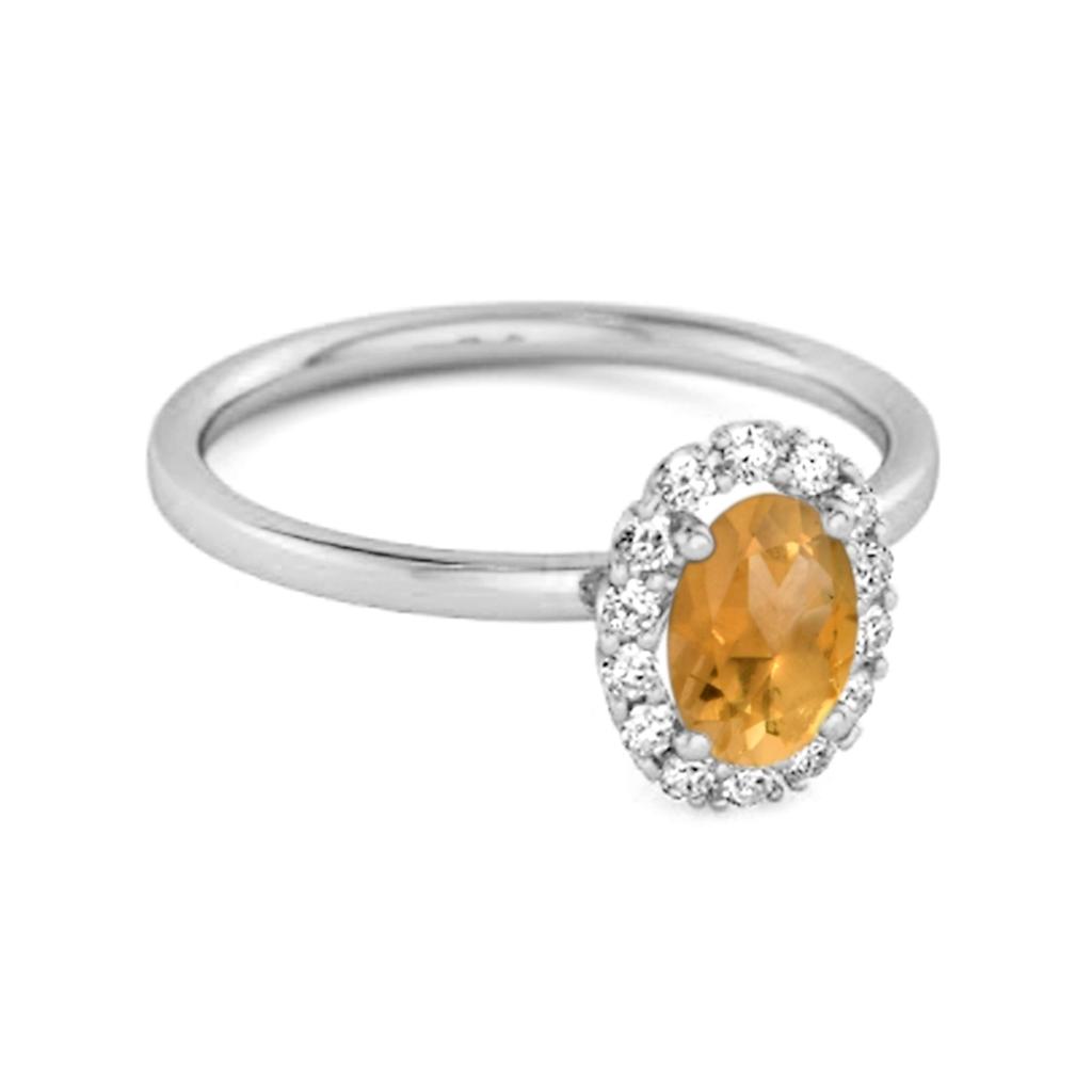 Bague Citrine Solitaire avec Accents Halo - Argent Sterling 925