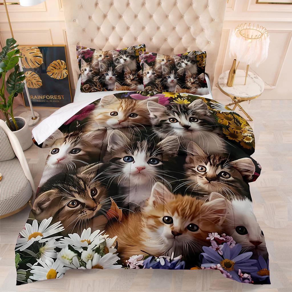 Comforter Cute Kitten Luxury Theme Home Comforter Winter Quilted Blanket Goose Down Duvet King Queen 3D Blanket Size Twin