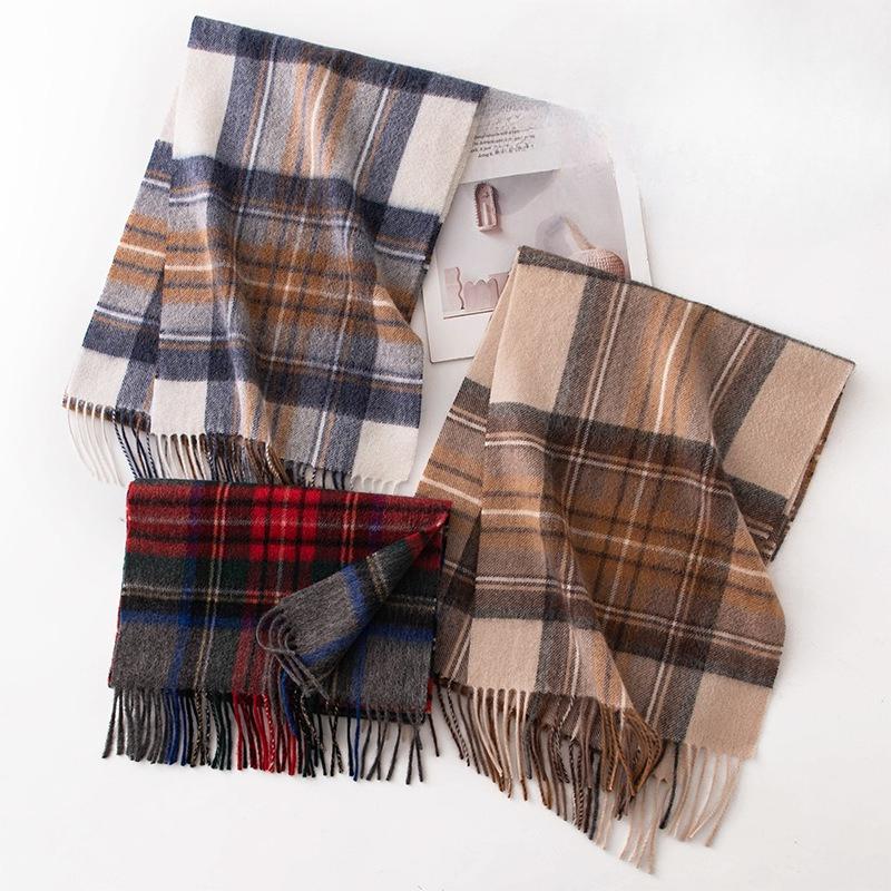 British Style Scarf for Men In Winter High Quality Pure Wool Plaid Scarf Female Student Scarf Couple Style