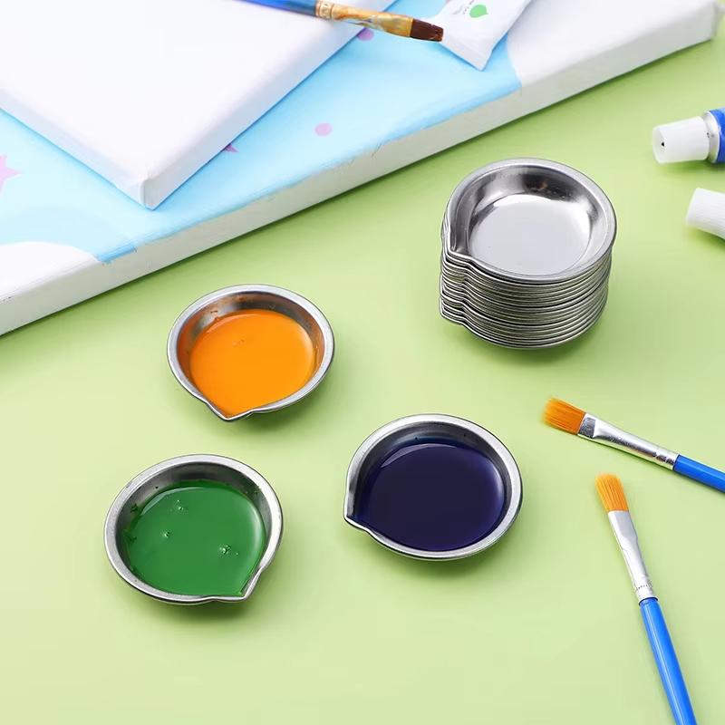 6/12pcs Stainless Steel Painting Color Bowls Dish Easy To Pour Mouth Paint Color Grading Tray For Pigment Cosmetics Accessories