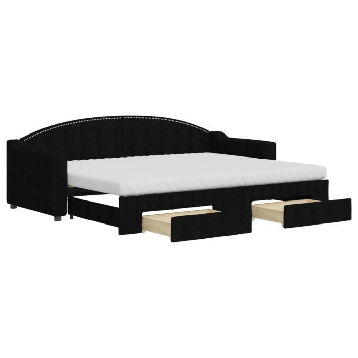 VidaXL Lit de jour avec gigogne et tiroirs noir 80x200 cm tissu 3197581