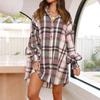 Women Spring Autumn Temperament Large Lapel Collar Plaid Shirt Loose Blouses Long Lantern Sleeve Cardigan S-XL