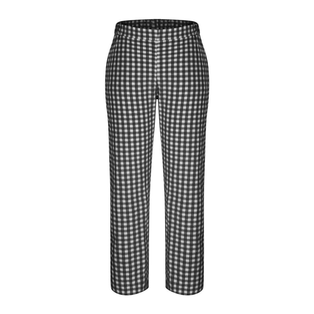 Women's Fashionable Checkered Elastic Waist Straight Leg Casual Pants