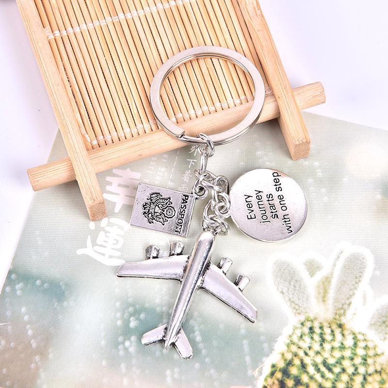 Earth Airplane Pendant Keychains Travel Alloy Keyring Diy Handmade Jewelry Gifts