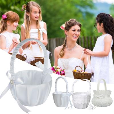 Flower Basket Handcrafted DIY Western Style Wedding Flower Girl White Basket Celebration Supplies