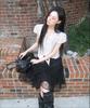 MIXXO Glossy Tie-Neck Blouse