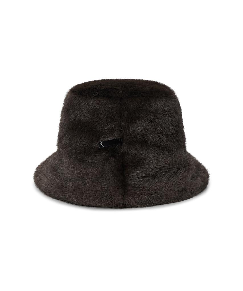 Bajal Va Long Label Fur Bucket Hat Brown