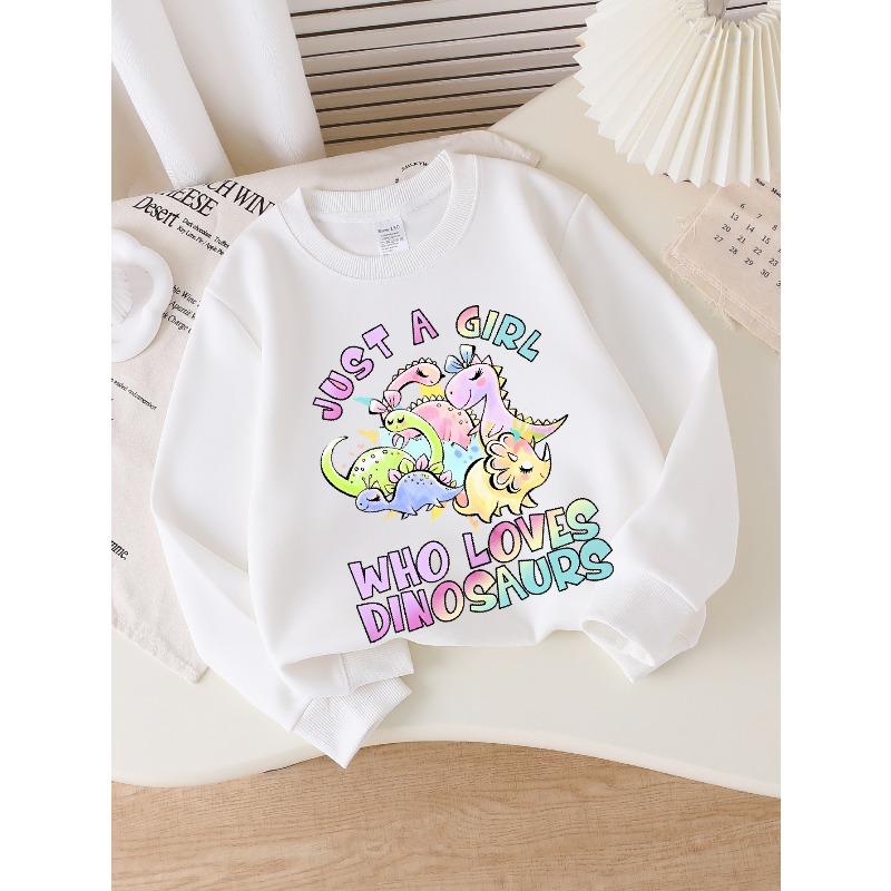 Girls' Soft Crewneck Sweatshirt, Just a Girl Who Loves Dinosaurs Print with Cute Creative Design, Casual All-Match for Fall Winter, Ideal Holiday Gift
