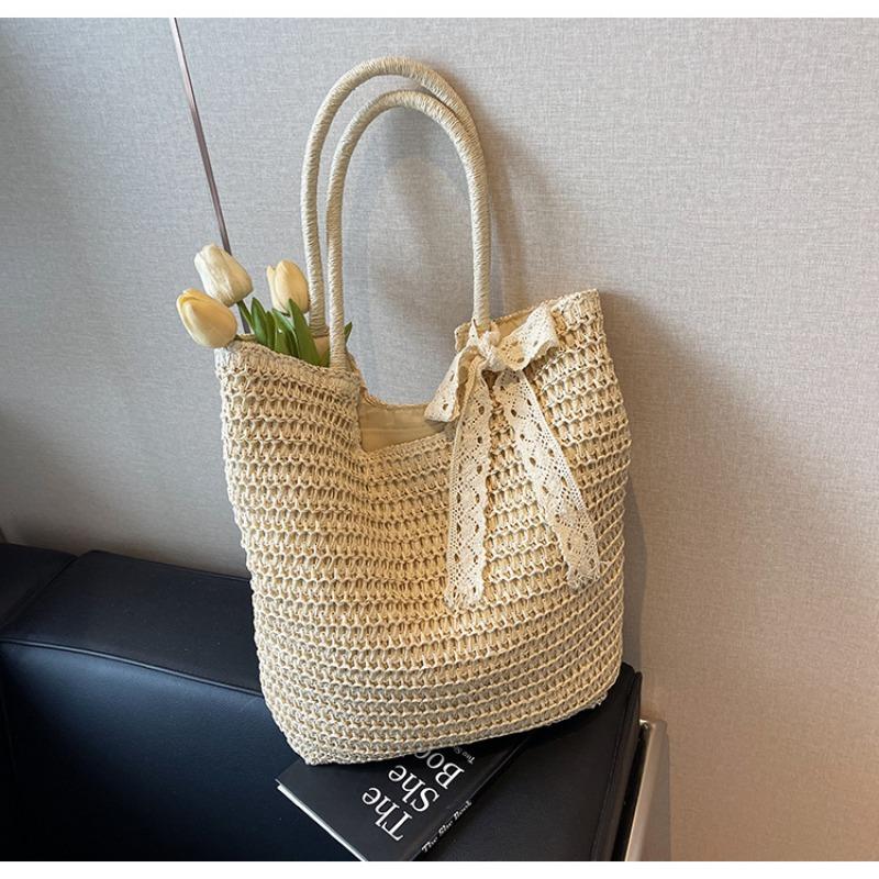 Seaside beach bag women's spring new fashionable large-capacity shoulder bucket bag casual woven bag
