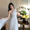 Ancient Greek Muse One Shoulder Ribbon Dress Summer White Fairy Light Wedding Dress Photo Dress Vacation Beach Dress