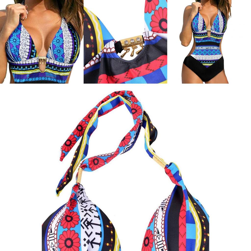 Costume da Bagno Sexy Estivo Scollato Cucito Stampato Fasciatura per Donne di Qualità Premium