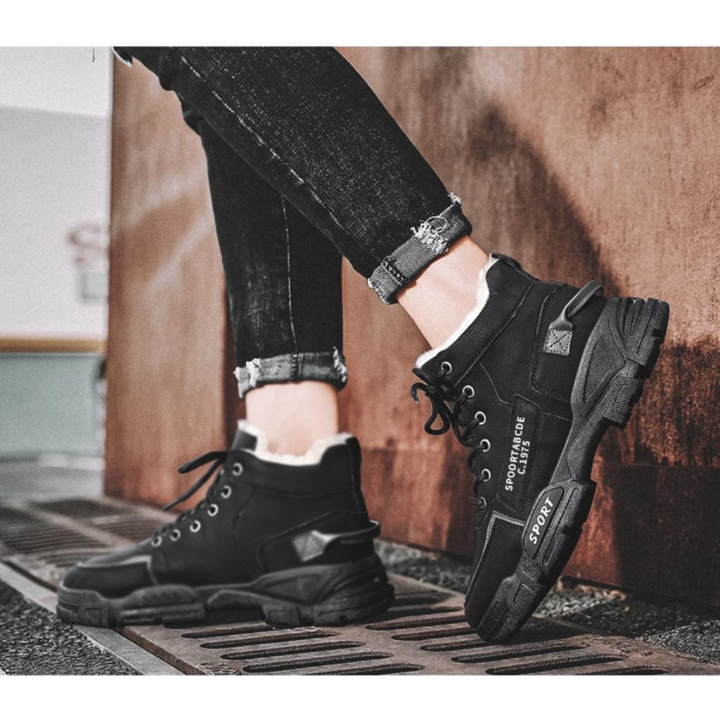 Kış İş Ayakkabıları Erkek Yüksek Bilekli Kar Botları Çok Yönlü Günlük Peluş Sıcak Pamuklu Ayakkabılar İş Ayakkabıları