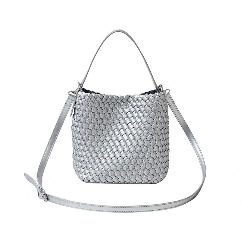 

Fashionable Woven Bag Feminine Temperament All-match Armpit Bucket Retro High-texture Mother-child Handbag срібний