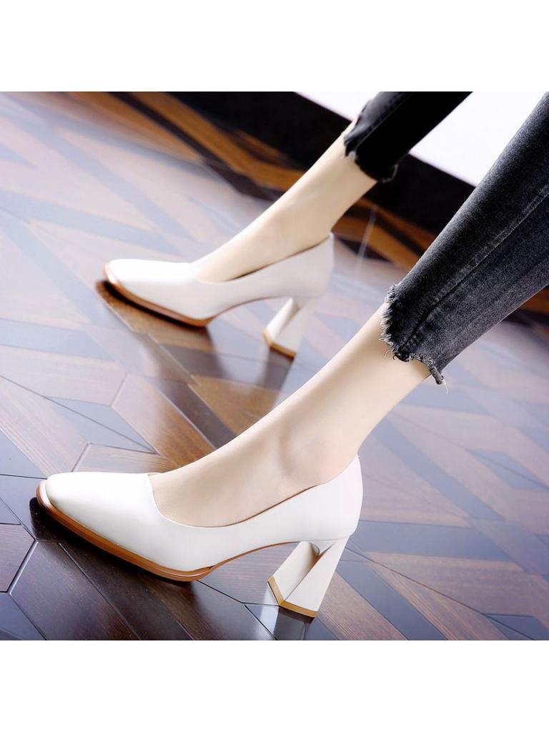 Square head black high heels 2025 autumn new temperament absolute child women's middle heel work shoes thick heel single shoes