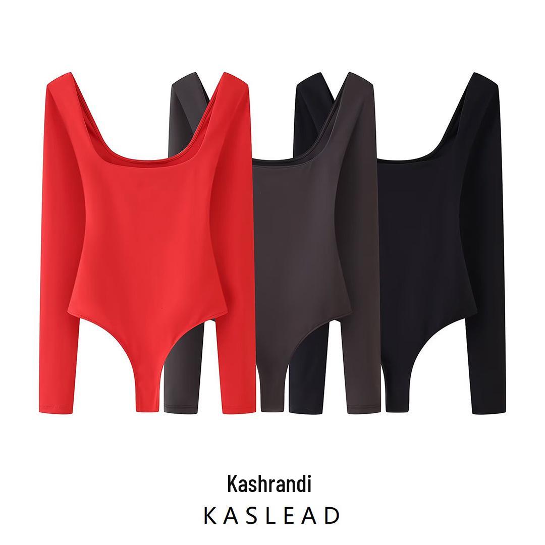 

2025 Spring Women s European & American Style Square Neck Nylon Bodysuit Large чёрный