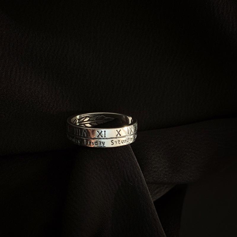 

S925 Chic Silver Roman Numerals Open Ring Perfect For Layering And Gift Giving J224