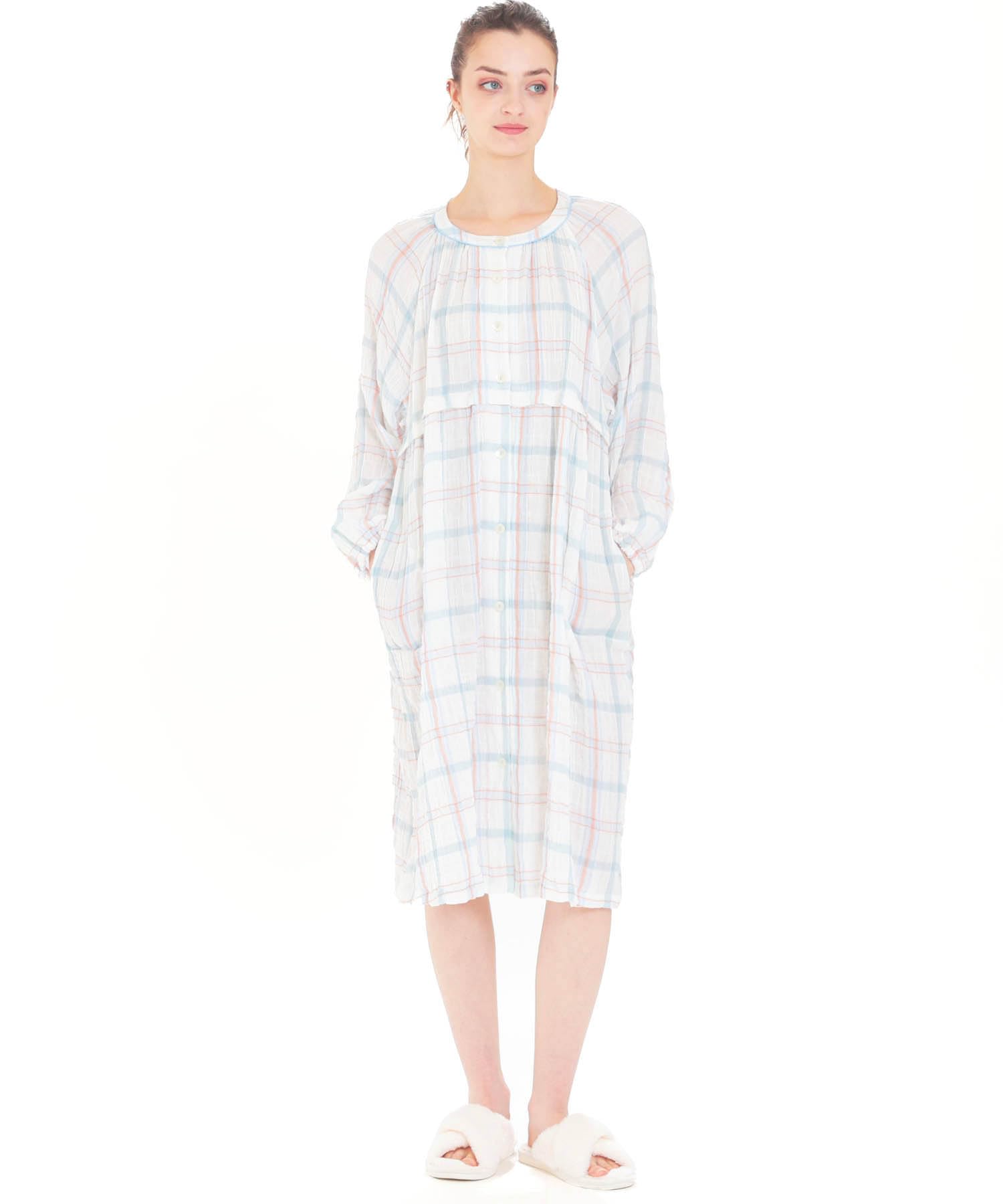 

Narue Ночная сорочка из жатой двойной марли в клетку, Размеры женские, Сапфировый, M-L