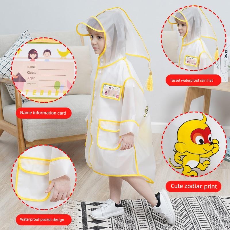 Children's Raincoat for Boys and Girls, Kindergarten School Rainwear, Transparent Cute Poncho-Style Raincoat for Toddlers and Students