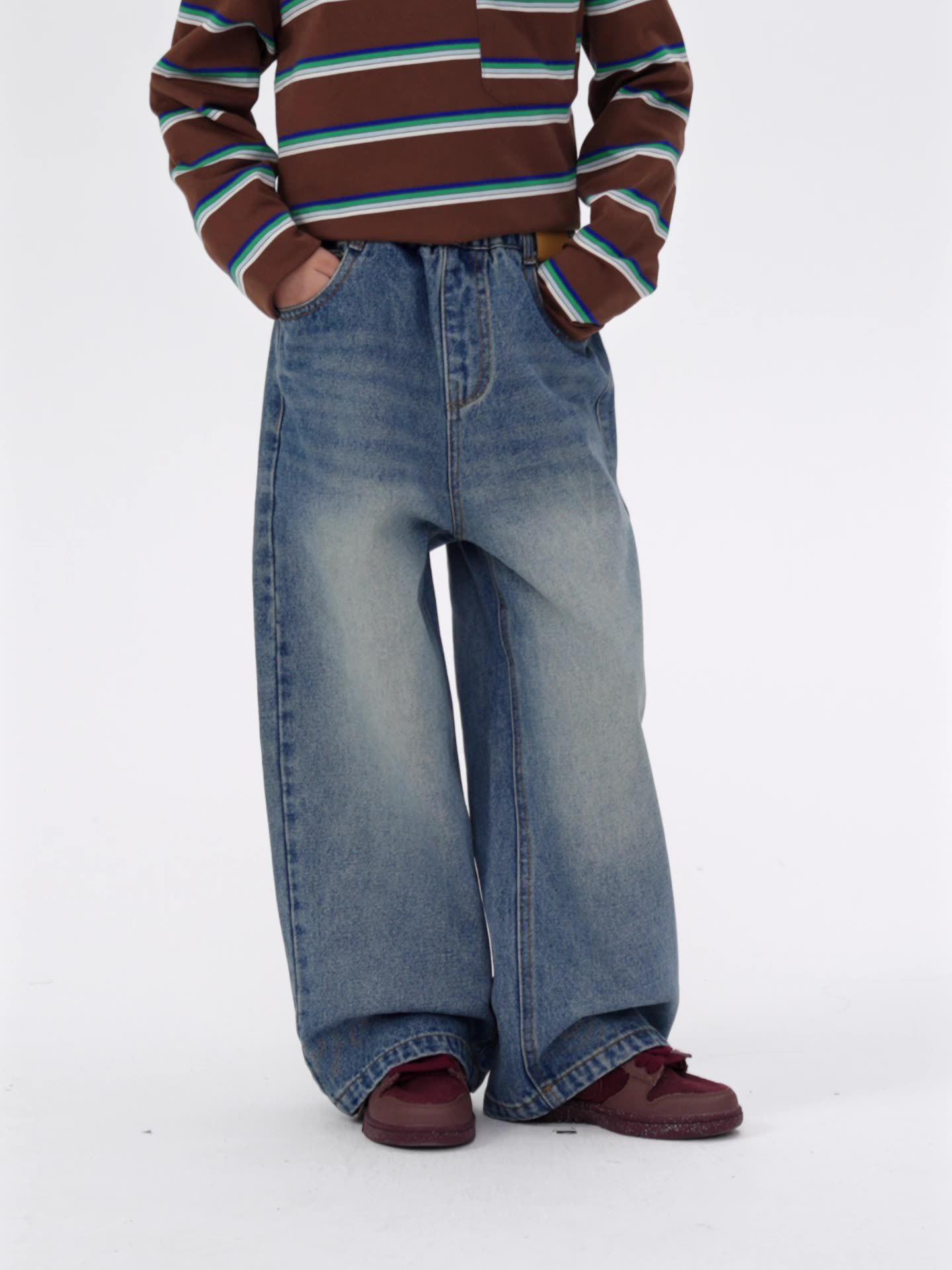 

Girls Korean-Style Casual Jeans - Spring/Autumn Long Pants for Kids 120-130 cm синий