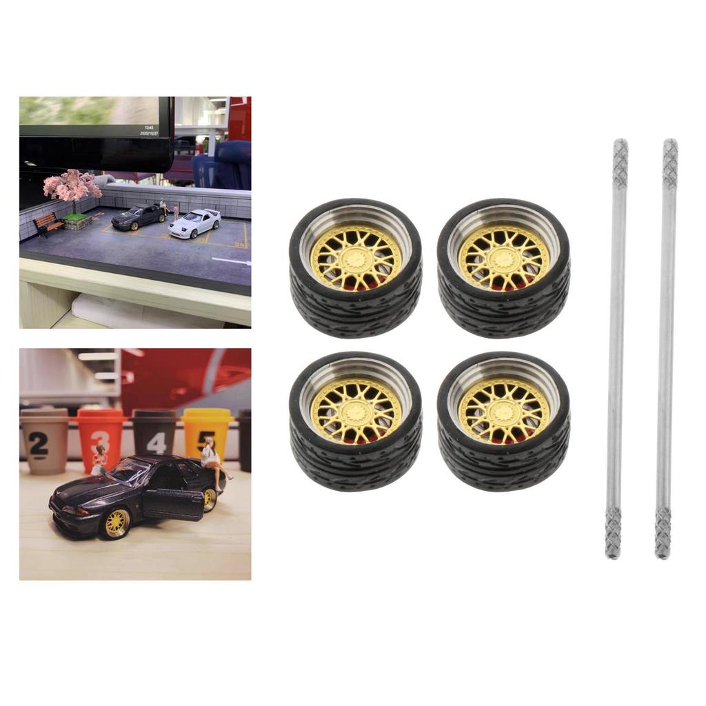 4Pcs/Set 1/64 Diecast Model Car Alloy Rubber Wheel & Tire Set Accessory Replacement Spare Parts