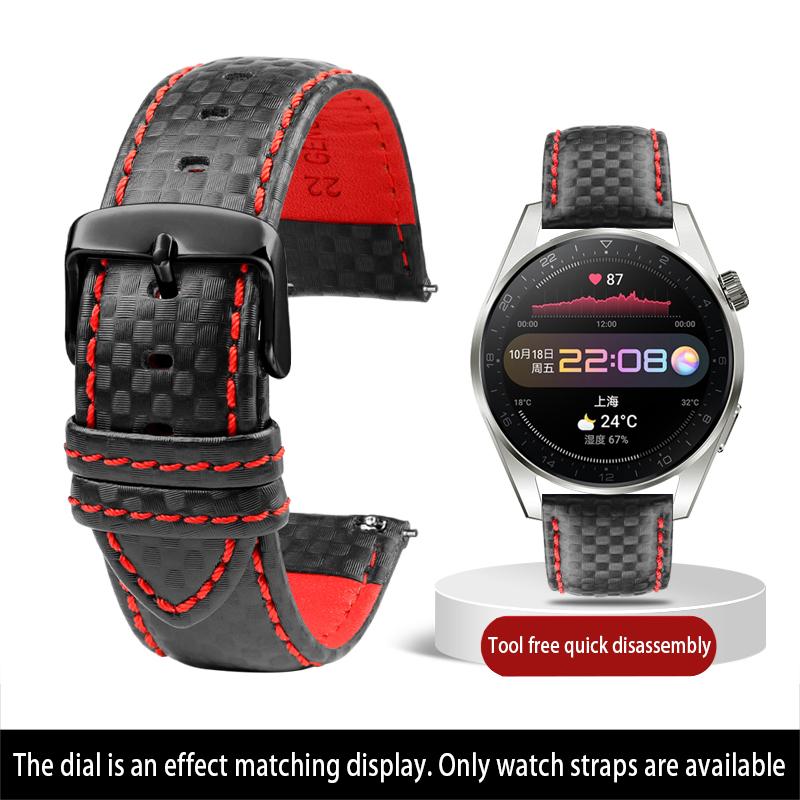 Calfskin strap Bracelet Carbonfiber Grain Watchband 18mm 20mm Red Orange Stitching Watch Band 21mm 22mm 23mm 24mm Watch Strap