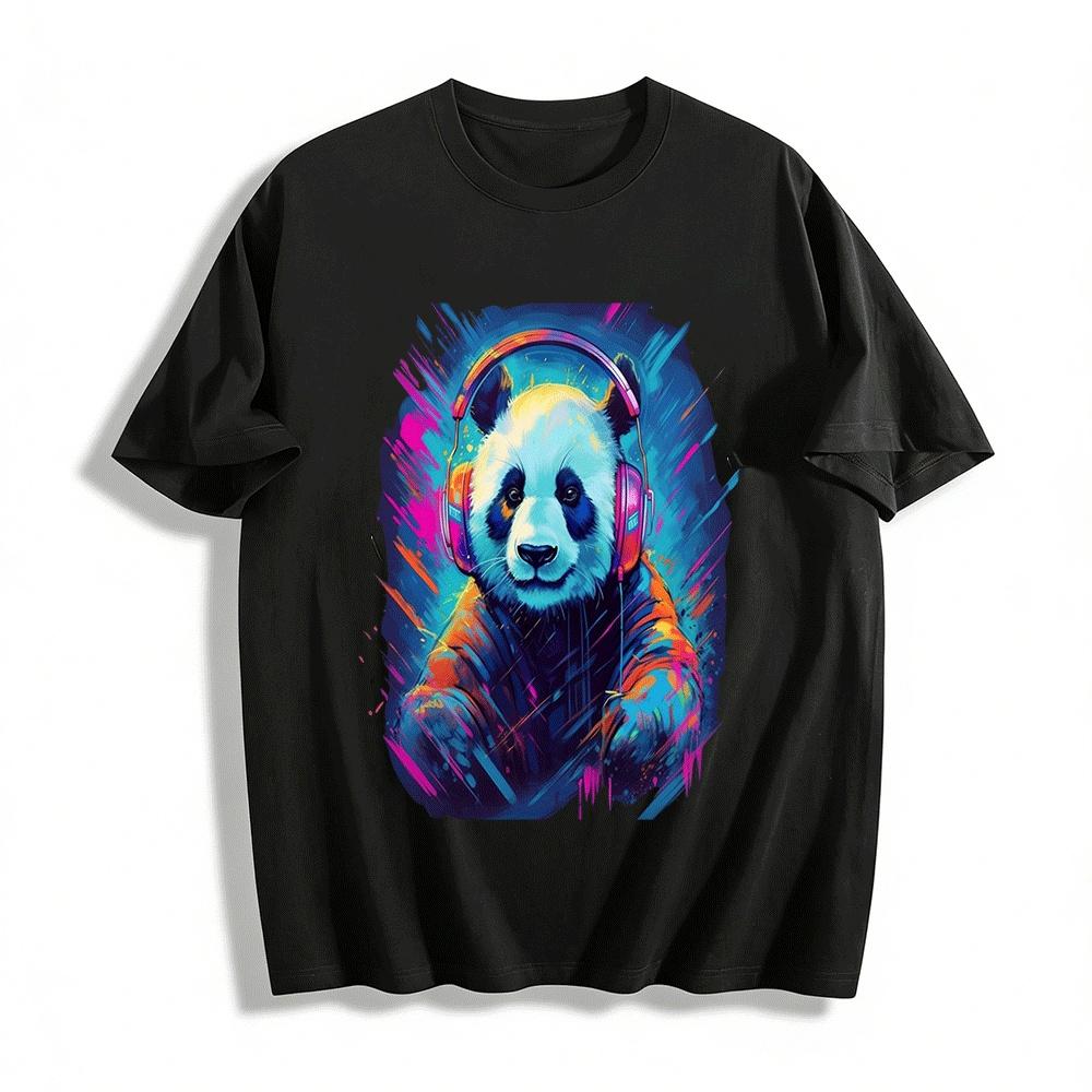 

Cool Panda Headphone Graphic Casual Unisex Printed Top Pure cotton T-shirt XXS