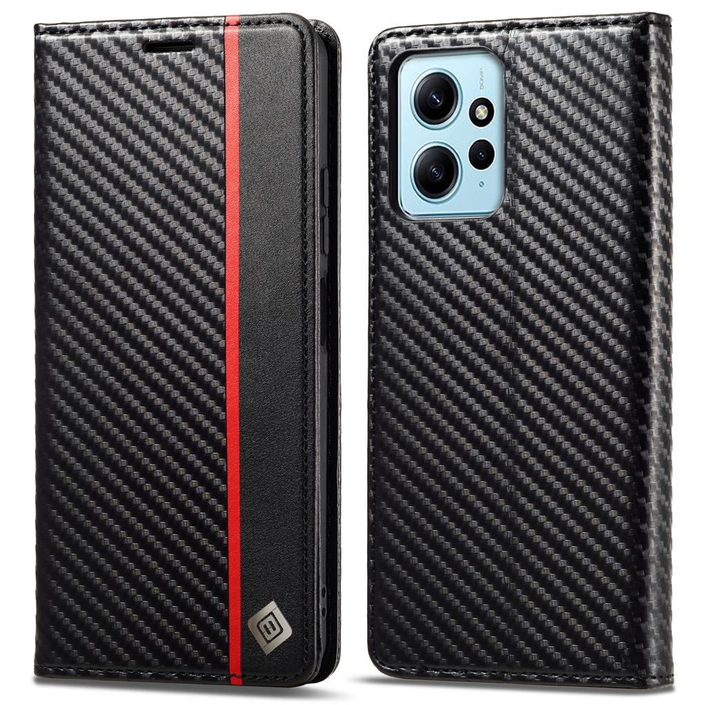 LC.IMEEKE For Xiaomi Redmi Note 12 4G Leather Phone Case Carbon Fiber Texture Phone Wallet Stand Cover