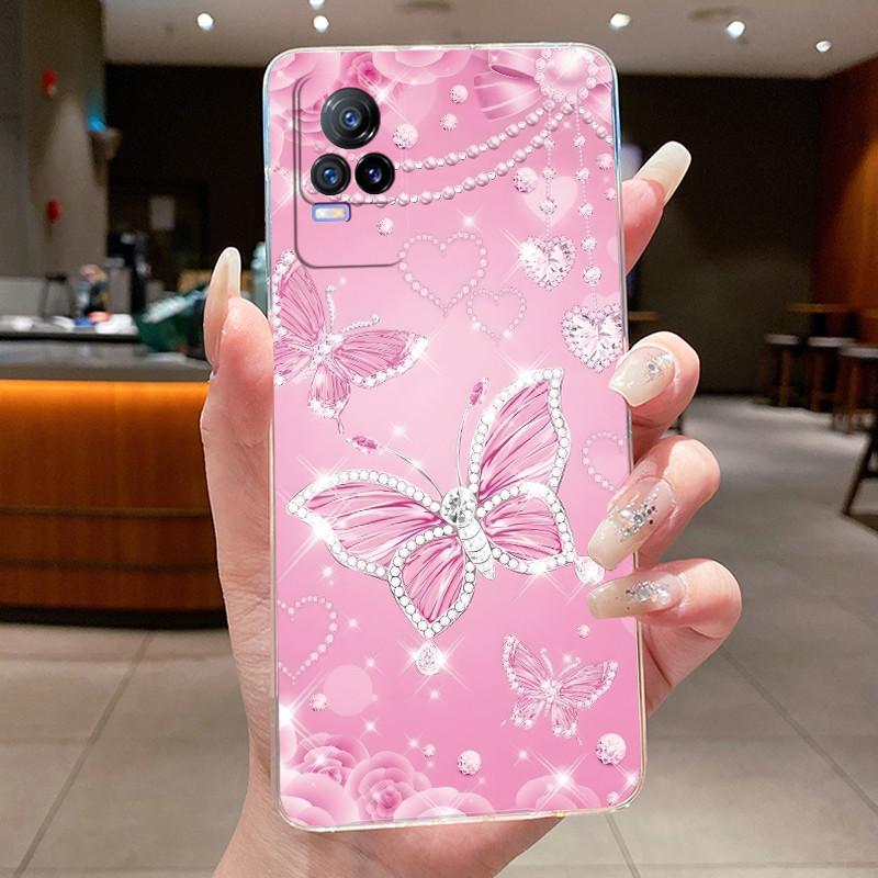 Case For VIVO V21E Y73 2021 V21 4G 5G Phone Case Clear Aesthetic Luxury Fashion Butterfly Flowers Silicone Soft TPU Slim Casing