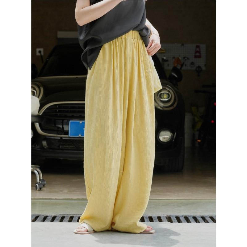 Johnature Summer Korean Lazy Loose Wide-leg Pants Casual Waisted Stretch Draped Sunscreen Trousers For Women
