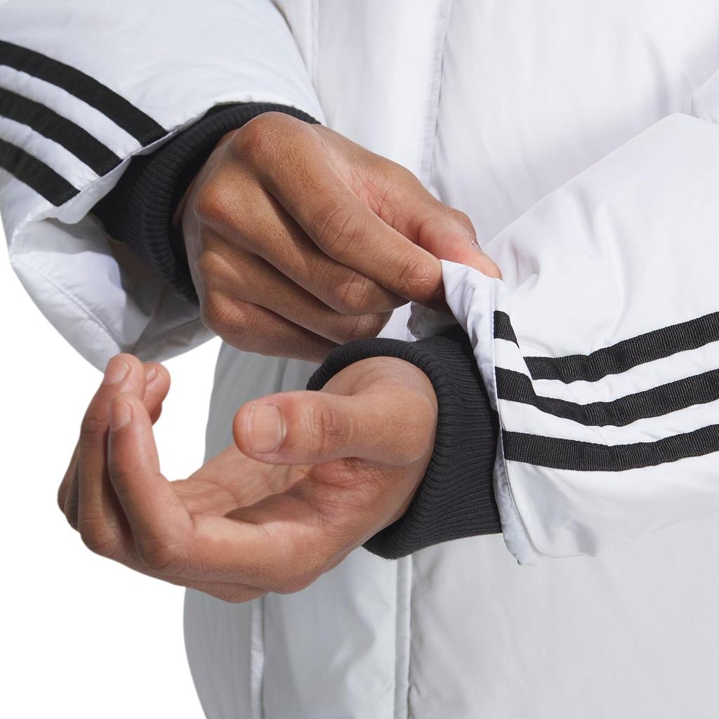 Adidas Originals FW23 Long Puffer Coat with Classic Stripes Men Outerwear White IU4832