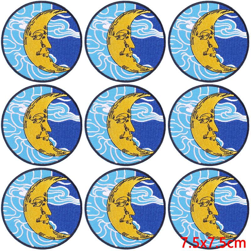 

10Pcs/Lot Sun/Moon Embroidery Patch Iron On Patches For Clothing Thermoadhesive Patches On Clothes Fusible Patch Hook Loop Badge