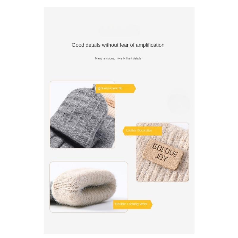 Half Finger Flip Korean Style Gloves Winter Women's Cute Fleece-Lined Cold-Proof Warm Wool Knitted Autumn and Winter Open Finger