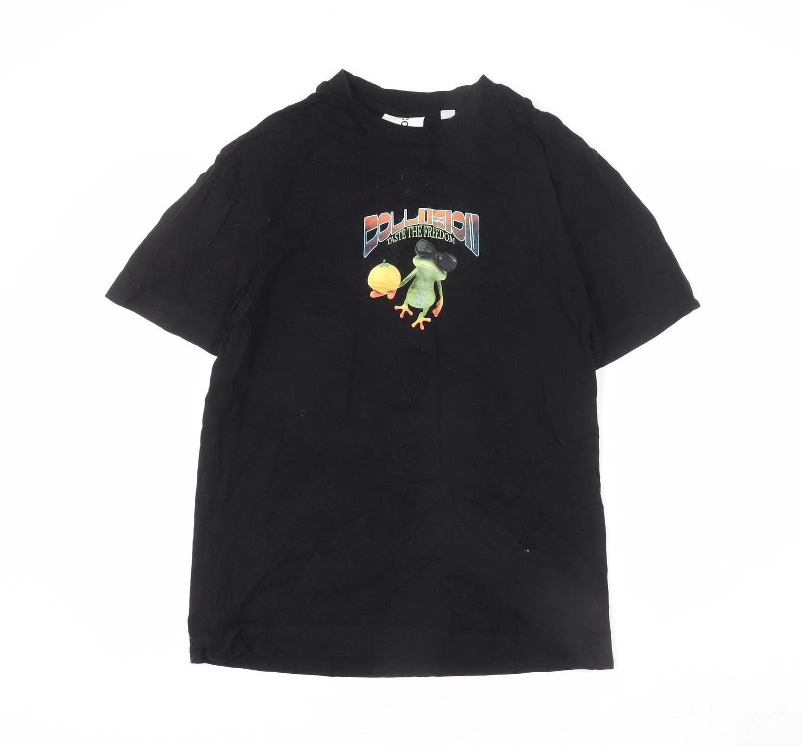 collus Mens Black Polyester blend T-Shirt Size XS - Frog, Taste The Freedom S