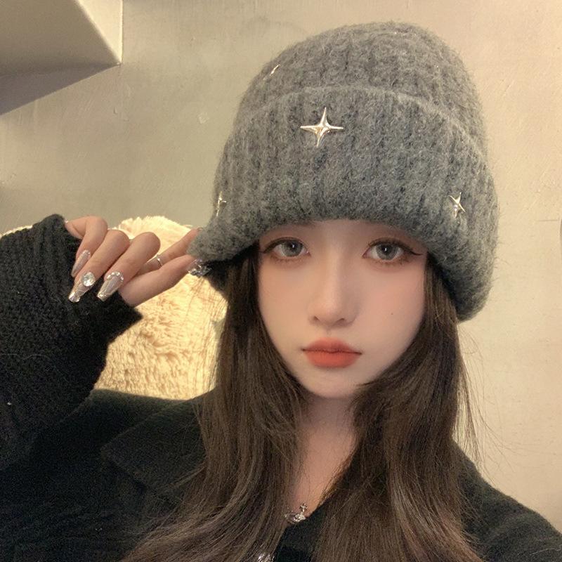 Knitted Hat for Women Showing Their Faces Small Bag Head Hat  Autumn and Winter Ear Protection and Warm Wool Hat Fashionable and Versatile