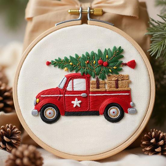 Christmas Cross Stitch Kit for Beginners Embroidery DIY Material Package with Hoops Colored Threads