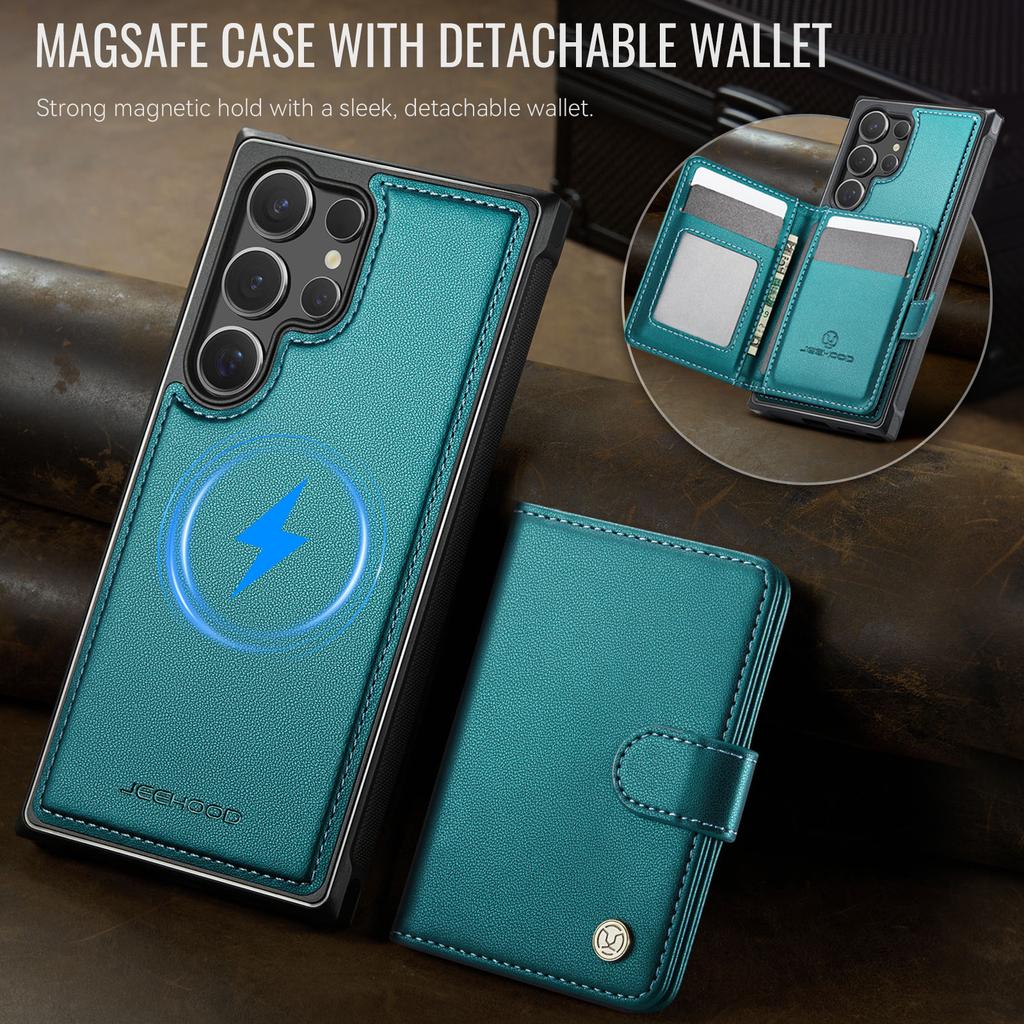 For Samsung Galaxy S25 Ultra Case JEEHOOD J09 RFID Blocking Card Holder Leather Back Phone Cover Magnetic Case