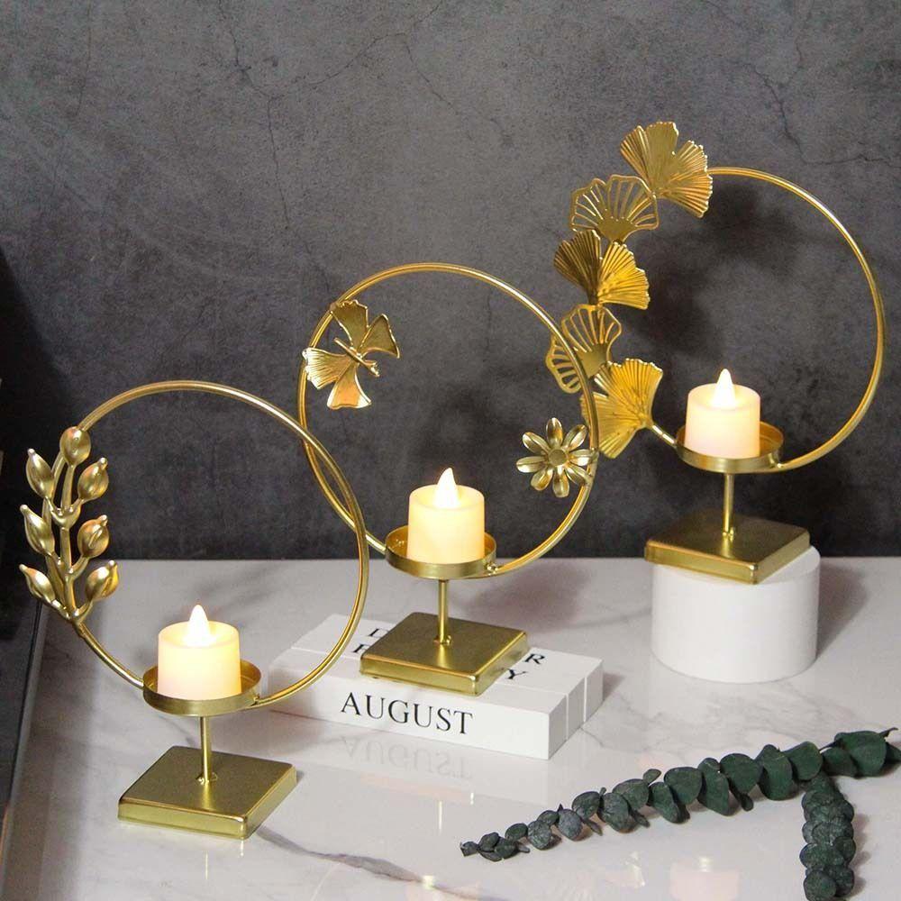 Gold Iron Candle Holder Exquisite Desktop Tealight Holder  Wedding Props