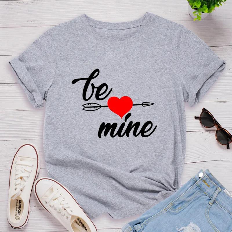 

Будь моим Футболка женская с принтом сердец, с коротким рукавом, с круглым вырезом, свободная, женская футболка, женская футболка, топы, одежда, Camisetas Mujer XXXL светло-серый