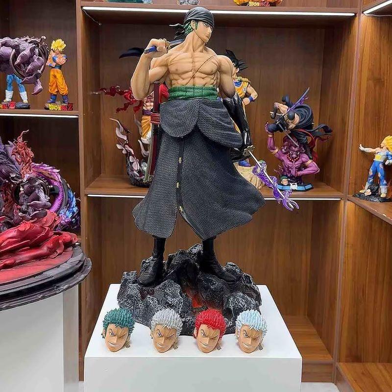 One Piece 50cm - 5 Interchangeable Heads  Anime Carrying Knife Roronoa Zoro Collectible Statue Model Figure Ornament Adult Gifts