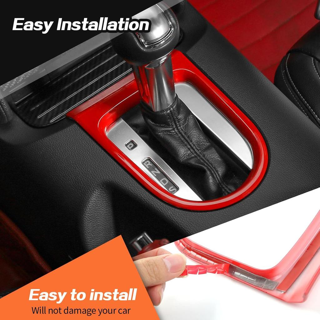 JeCar for Mustang Red Interior Gear Shift Panel Cover Trim Fit for Ford Mustang 2015-2023