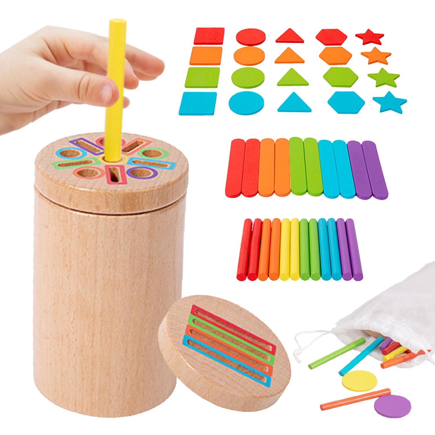 

Montessori Educational Toys for Ages and Wooden New Assorted Fingertip Educational Wooden Shape and Color Sorting Promotes Cognitive Development and