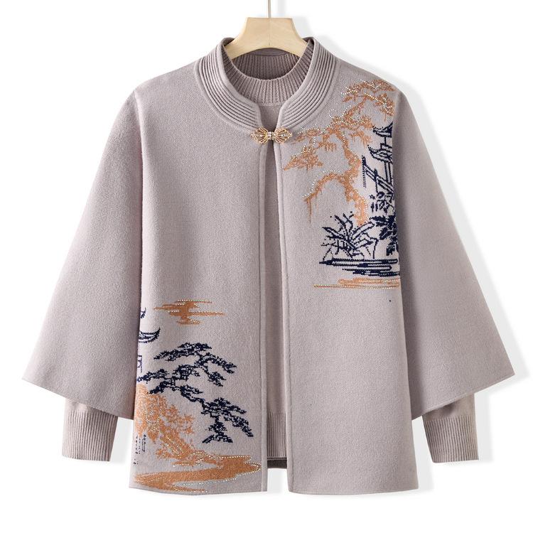 

Мамин свитер для женщин на осень и зиму Кардиган С длинным рукавом Базовая рубашка Топ Большой размер Для женщин среднего возраста Вязаный костюм-двойка 4XL