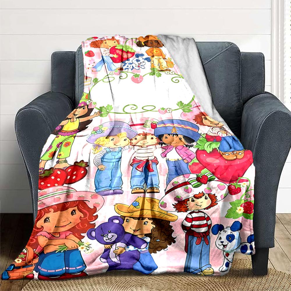 1Pc Strawberry Shortcake'S Sweet Adventure Blanket For Couch Bed Plush Cozy Fuzzy Blanket Super Soft Warm Blankets For Fall And Winter 0918257
