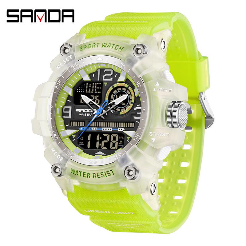 SANDA Youth Waterproof Sports Watch - Cool Trendy Multi-functional Dual Display in Black Technology Design
