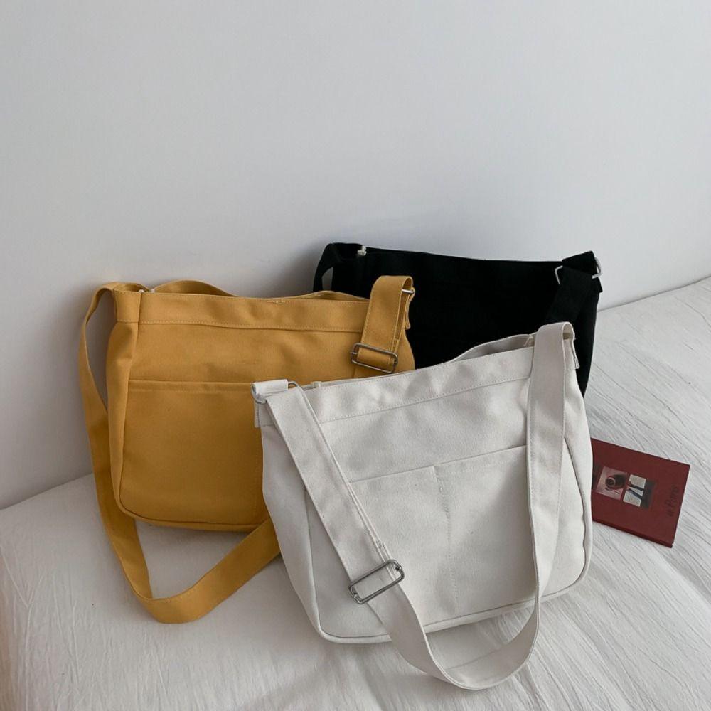 Large Capacity Women Handbag Solid Color Student Shoulder Bags Portable Canvas Tote Bag Female Use