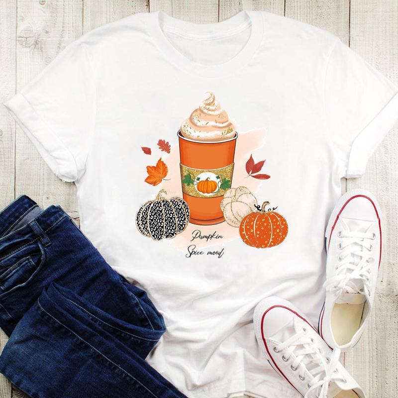 Damesebluse Grafisk trykk Gresskarstil Kaffe Krydder T-skjorter Høst Høst Halloween Oversized T-skjorte Dame 90-talls Tegneserie Topper