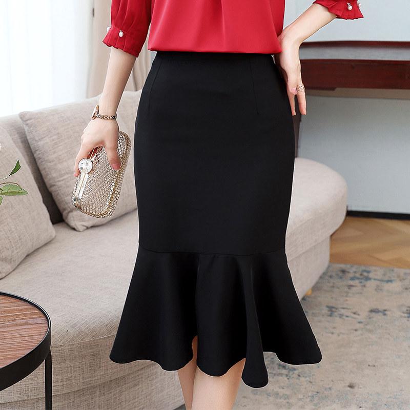

Женская черная юбка средней длины с завышенной талией, А-силуэт для модного облегающего образа XL чёрный