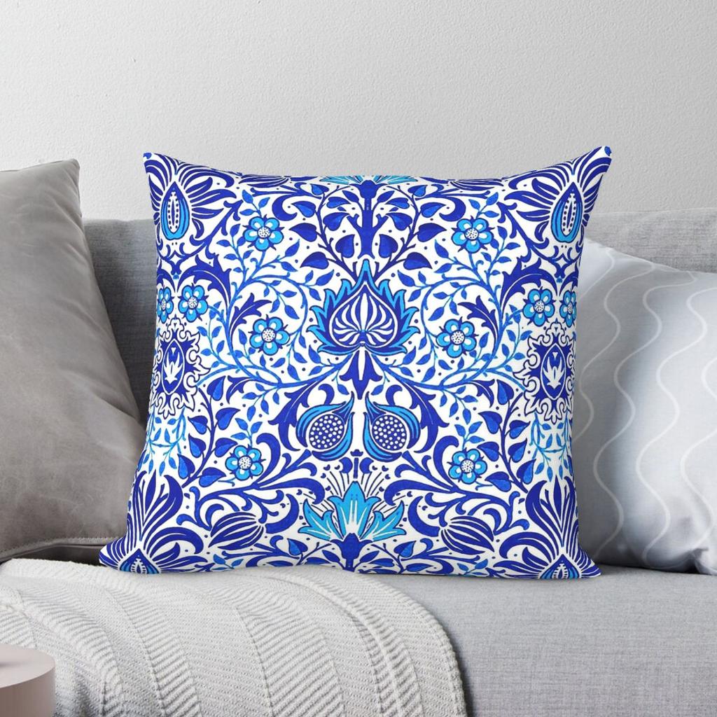 Jacobean Floral Cobalt Blue White Square Pillowcase Polyester Linen Velvet Creative Zip Decor Pillow Case Room Cushion Case